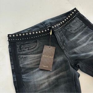 GUCCI | Skinny Denim Jeans | Embellished Gems | Charcoal Black | NEW | 40 US 8